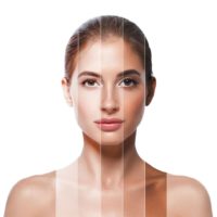 Woman with different types of healthy looking skin